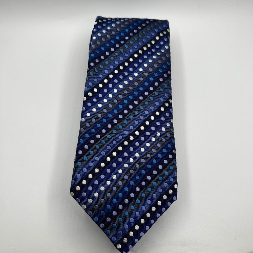 Duchamp London Silk Tie Mens Blue Purple Striped Polka Dot Made in England‎